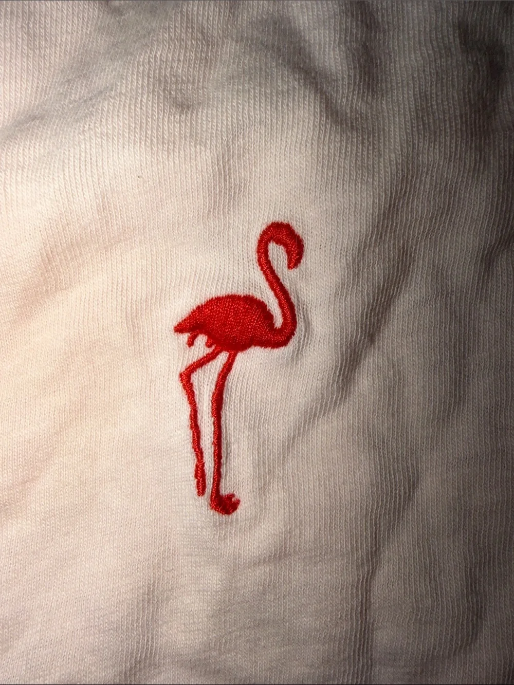 J. Crew Pink Tee with Red Flamingo Embroidery